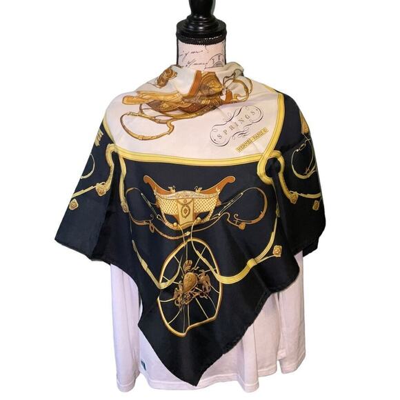 Hermes Vintage Vintage Silk Scarf 'Springs' 100% Silk 90cm Square Black Gold - Picture 3 of 16